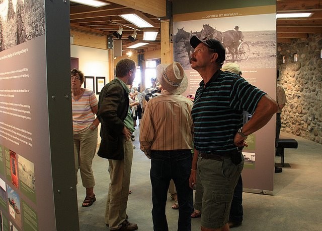 Panels inside the Bell Barn Interpretive Centre tell the history of the Bell Farm, of the Bell family, and of the farm's impact on prairie life.