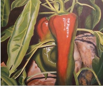 "Garden Peppers" Acrylics on canvas by Sharon Gibson, 2021
