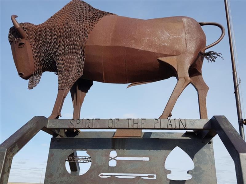 Louis Riel Trail - Bison & Red River Cart, west side of Hwy 11 near Girvin