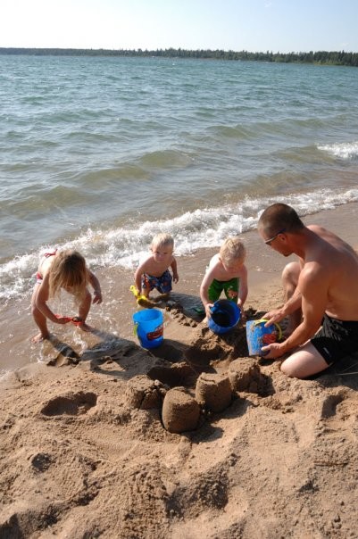 Having fun at the beach at Kimball Lake, Meadow Lake Provincial Park